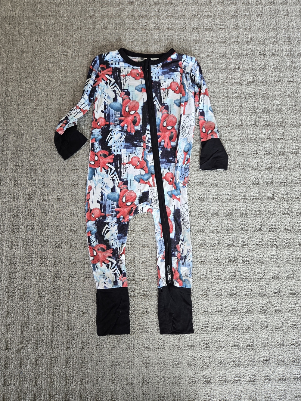 Kids Red Spider-Print One-Piece Convertible Pajamas